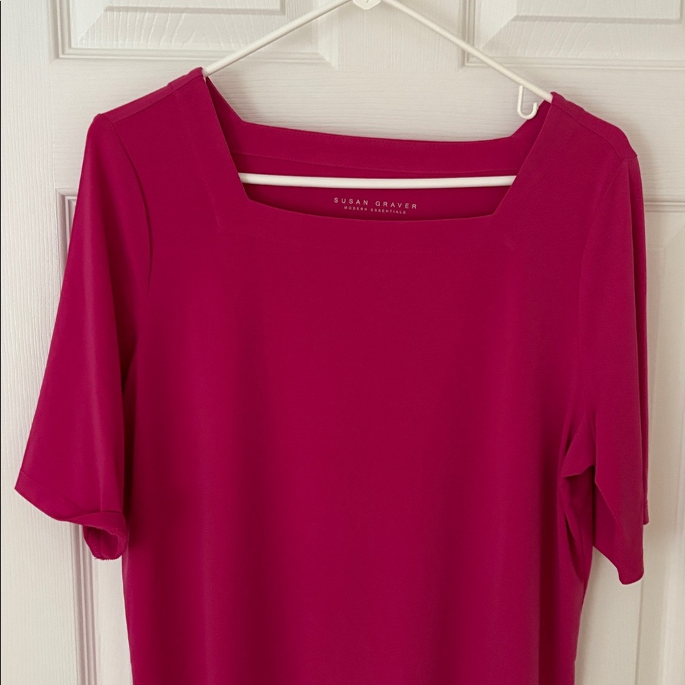 Susan Graver Fuchsia Square Neck Blouse. Size large
